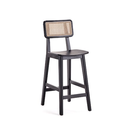 Manhattan Comfort Versailles Counter Stool in Black and Natural Cane CSCA01-BK